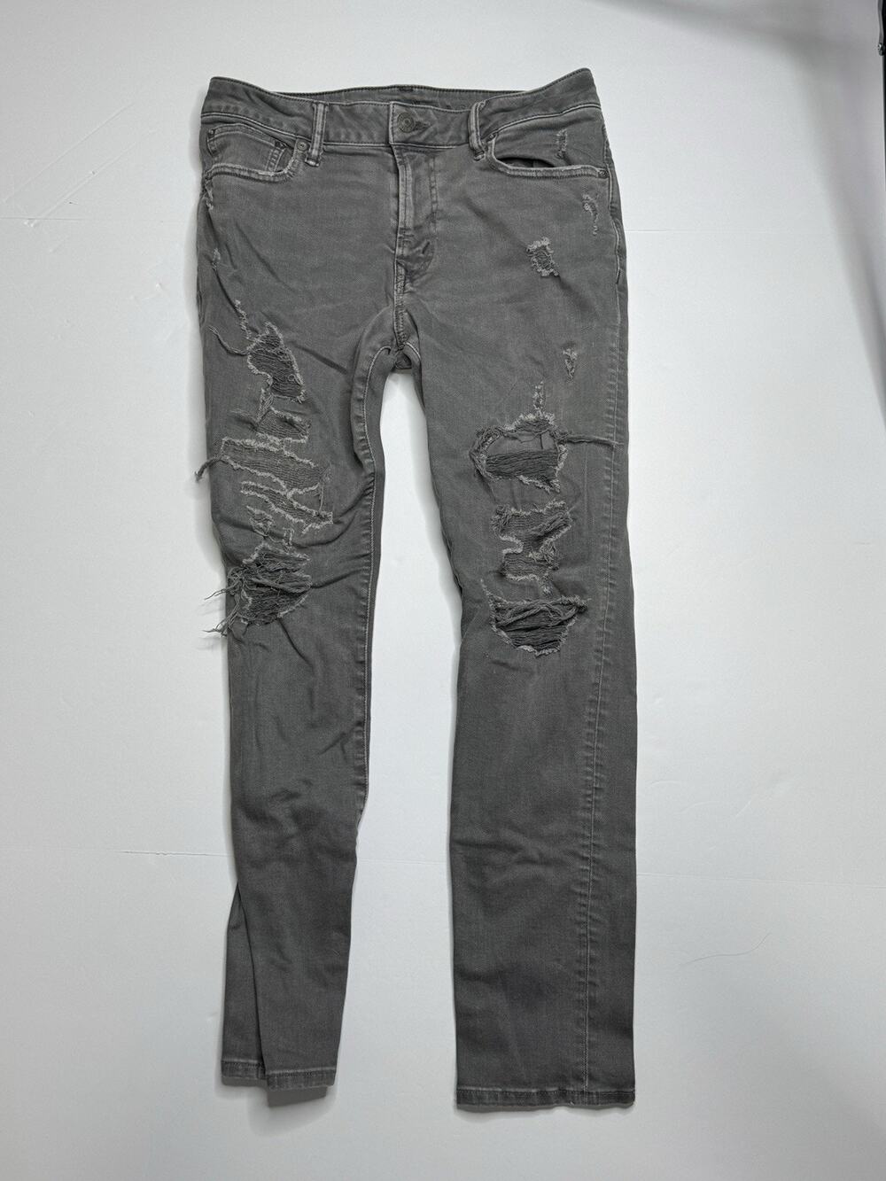 American Eagle Mens 30x30 Next Level Flex Gray Distressed Ripped Jeans Y2k